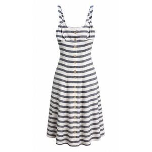 NWT Maeve Striped Babydoll Womens size OPetite Button Front Linen Trumpet Dress